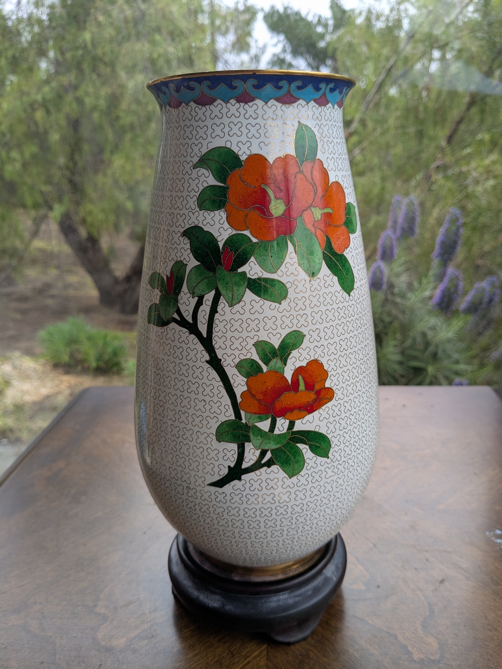 10" Master Artist Chinese Cloisonné Vase   - Box & Cert